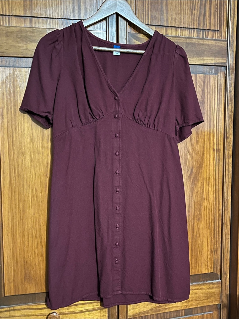 Old Navy Burgundy V-Neck Button Dress